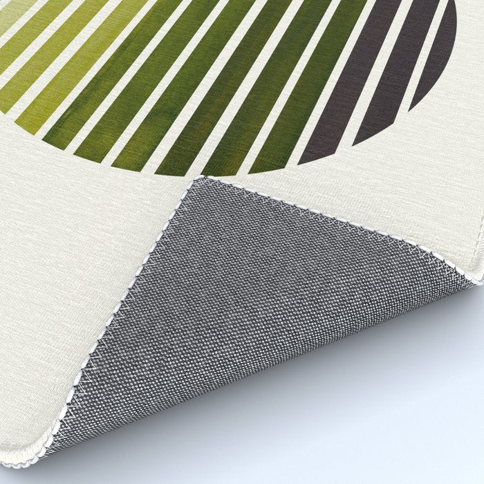 Olive Green Mid Century Modern Minimalist Scandinavian Colorful Stripes Geometric Pattern Round Circ Rug Gallery Image 4