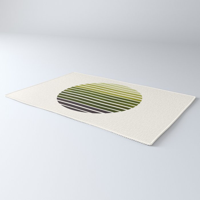 Olive Green Mid Century Modern Minimalist Scandinavian Colorful Stripes Geometric Pattern Round Circ Rug Gallery Image 3