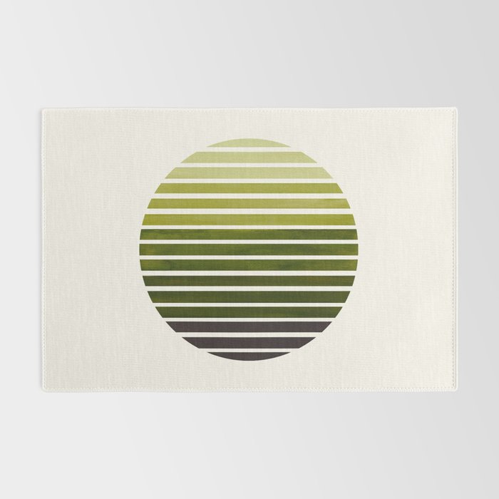 Olive Green Mid Century Modern Minimalist Scandinavian Colorful Stripes Geometric Pattern Round Circ Rug Gallery Image 2