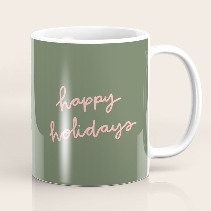 Happy Holidays Green & Pink Coffee Mug Gallery Image 1