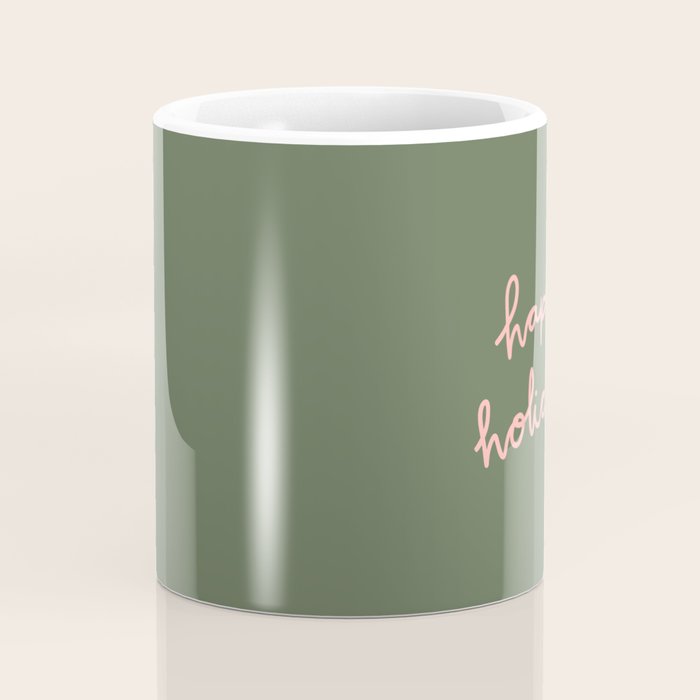Happy Holidays Green & Pink Coffee Mug Gallery Image 4