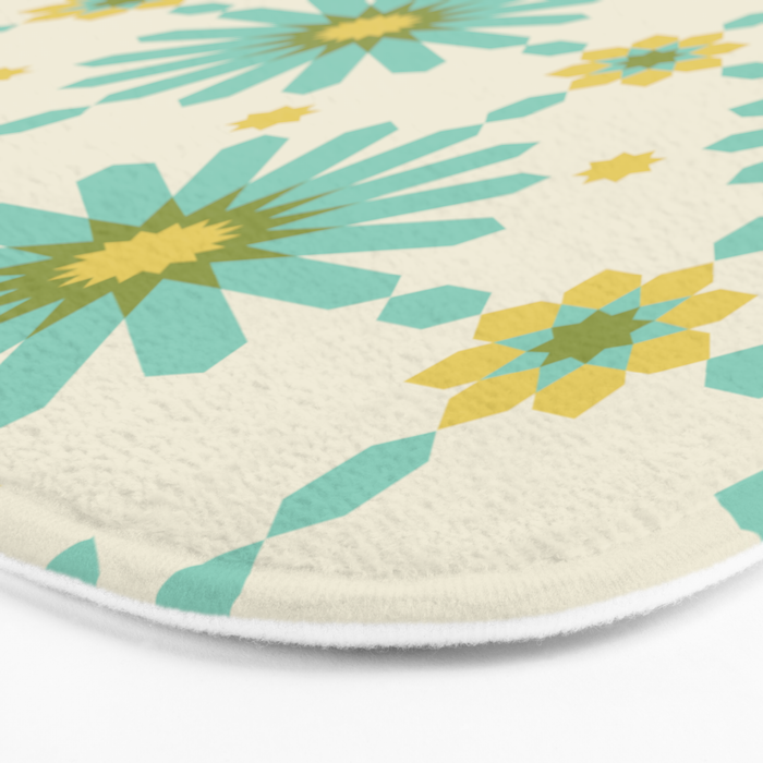 Geometric Starbursts - Blue + Yellow Bath Mat Gallery Image 3