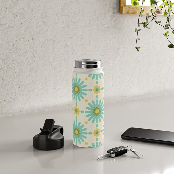Geometric Starbursts - Blue + Yellow Water Bottle Gallery Image 4