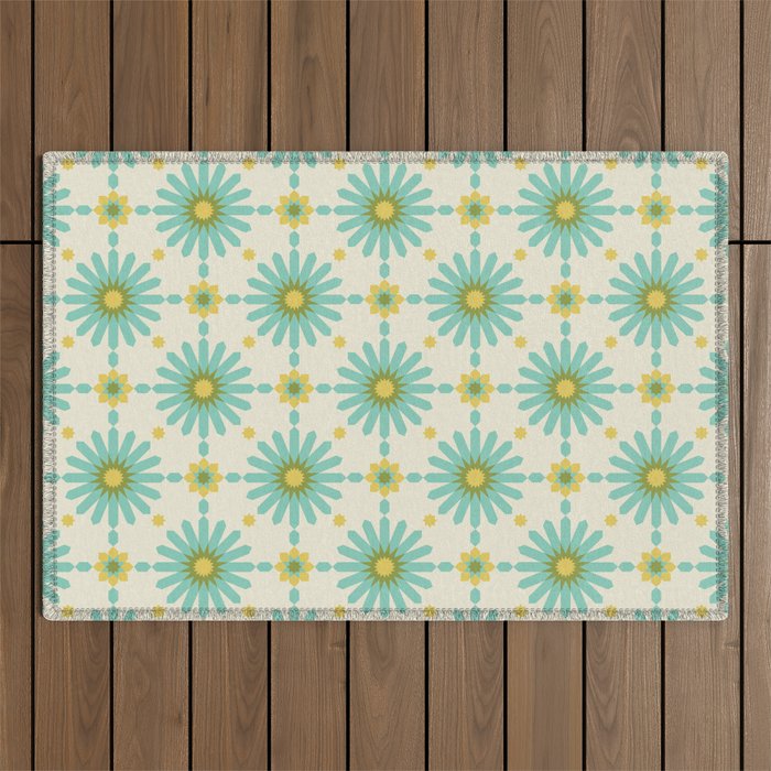 Geometric Starbursts - Blue + Yellow Outdoor Rug Gallery Image 1
