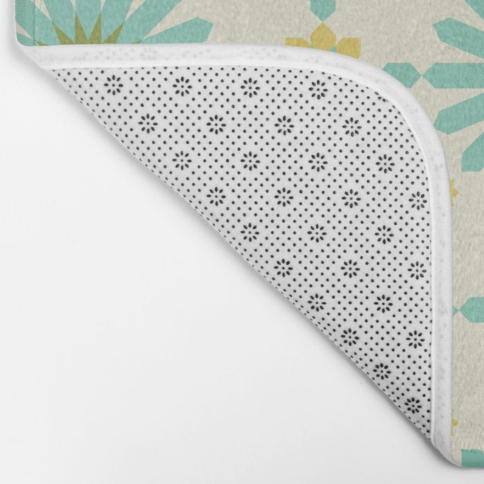 Geometric Starbursts - Blue + Yellow Bath Mat Gallery Image 2
