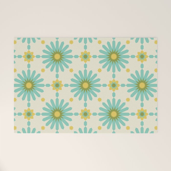 Geometric Starbursts - Blue + Yellow Welcome Mat Gallery Image 1