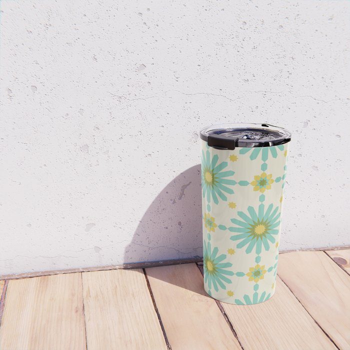 Geometric Starbursts - Blue + Yellow Travel Mug Gallery Image 4
