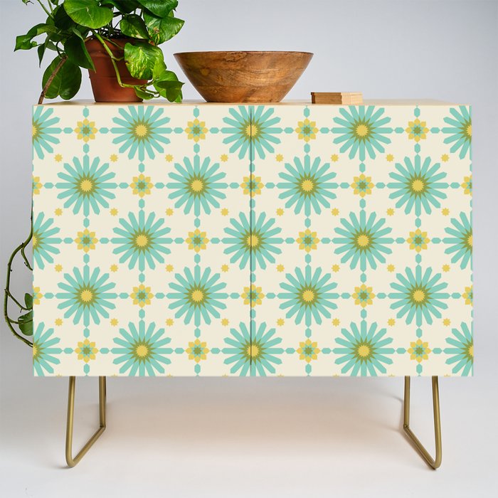 Geometric Starbursts - Blue + Yellow Credenza Gallery Image 1