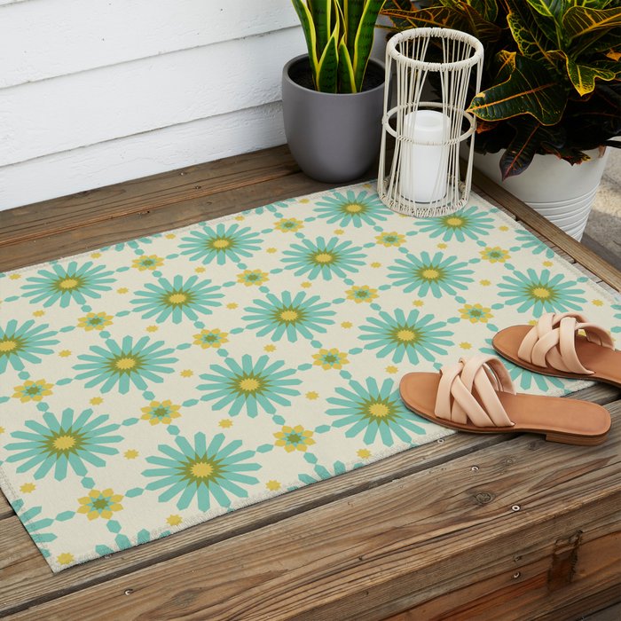 Geometric Starbursts - Blue + Yellow Outdoor Rug Gallery Image 2
