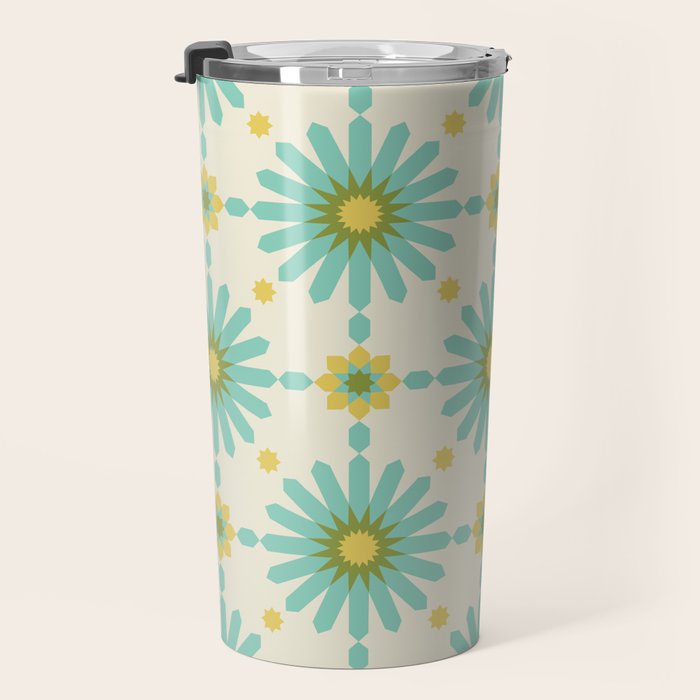 Geometric Starbursts - Blue + Yellow Travel Mug Gallery Image 3