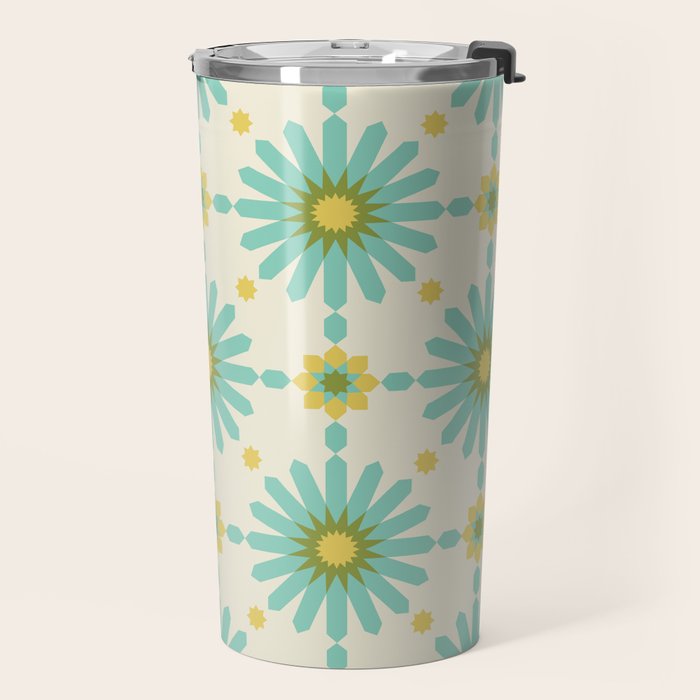 Geometric Starbursts - Blue + Yellow Travel Mug Gallery Image 2