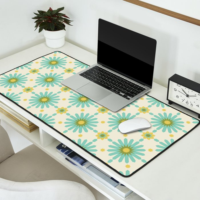 Geometric Starbursts - Blue + Yellow Desk Mat Gallery Image 2