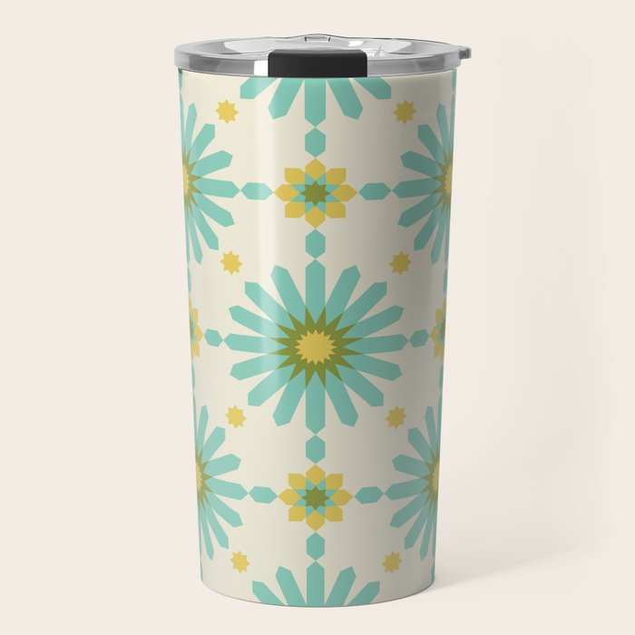 Geometric Starbursts - Blue + Yellow Travel Mug Gallery Image 1