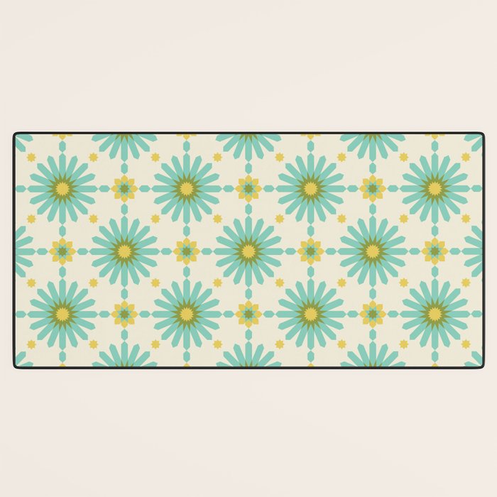 Geometric Starbursts - Blue + Yellow Desk Mat Gallery Image 3