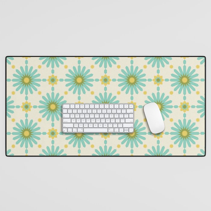 Geometric Starbursts - Blue + Yellow Desk Mat Gallery Image 1