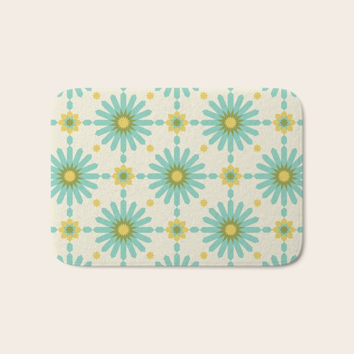Geometric Starbursts - Blue + Yellow Bath Mat Gallery Image 1