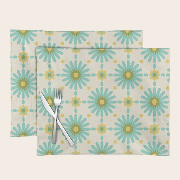 Geometric Starbursts - Blue + Yellow Placemat Gallery Image 1