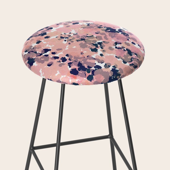 Smudgy Painted Abstract Pattern in Navy Blue, Pink, and Blush on White Stool Gallery Image 2