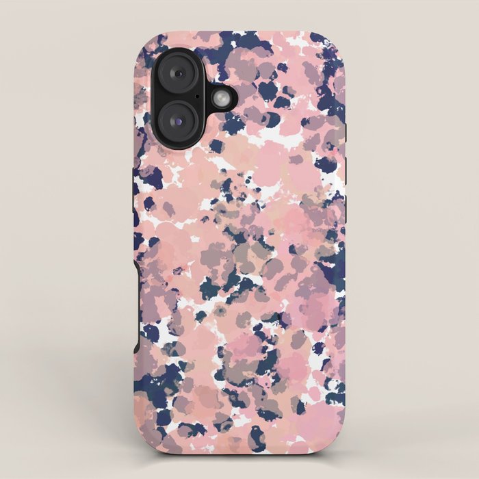 Smudgy Painted Abstract Pattern in Navy Blue, Pink, and Blush on White iPhone Case Gallery Image 1