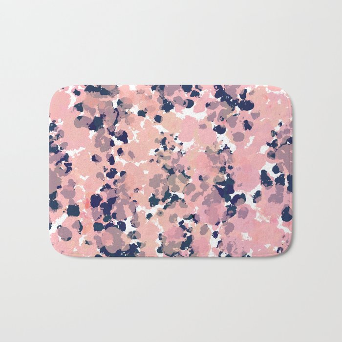 Smudgy Painted Abstract Pattern in Navy Blue, Pink, and Blush on White Bath Mat Gallery Image 1