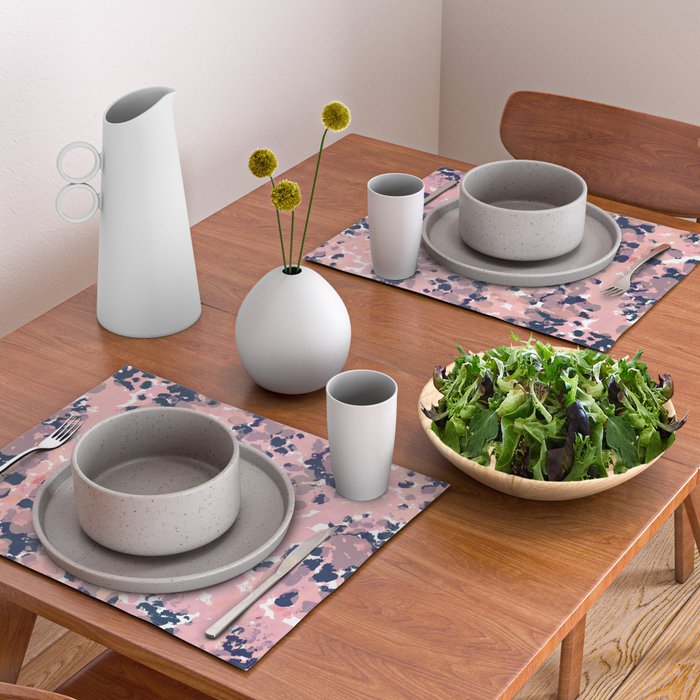Smudgy Painted Abstract Pattern in Navy Blue, Pink, and Blush on White Placemat Gallery Image 2