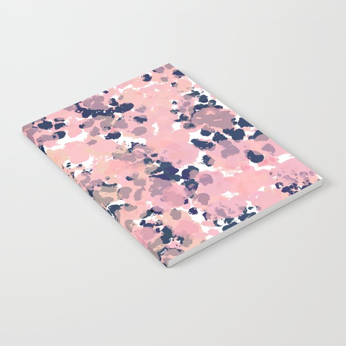 Smudgy Painted Abstract Pattern in Navy Blue, Pink, and Blush on White Notebook