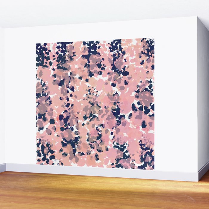 Smudgy Painted Abstract Pattern in Navy Blue, Pink, and Blush on White Wall Mural Gallery Image 2