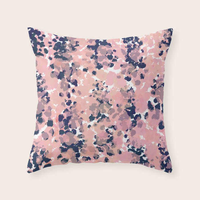 Smudgy Painted Abstract Pattern in Navy Blue, Pink, and Blush on White Throw Pillow Gallery Image 6
