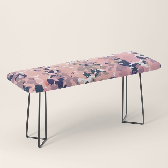 Smudgy Painted Abstract Pattern in Navy Blue, Pink, and Blush on White Bench Gallery Image 1