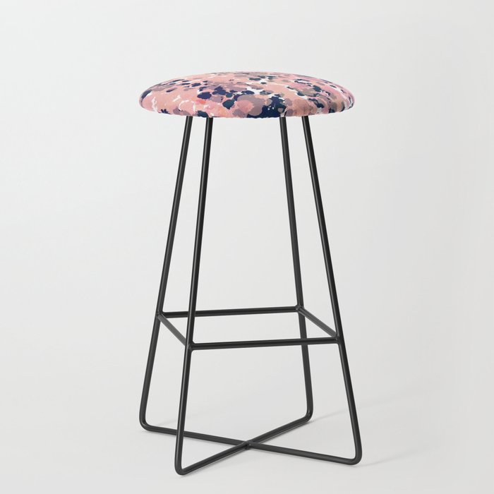 Smudgy Painted Abstract Pattern in Navy Blue, Pink, and Blush on White Stool Gallery Image 1