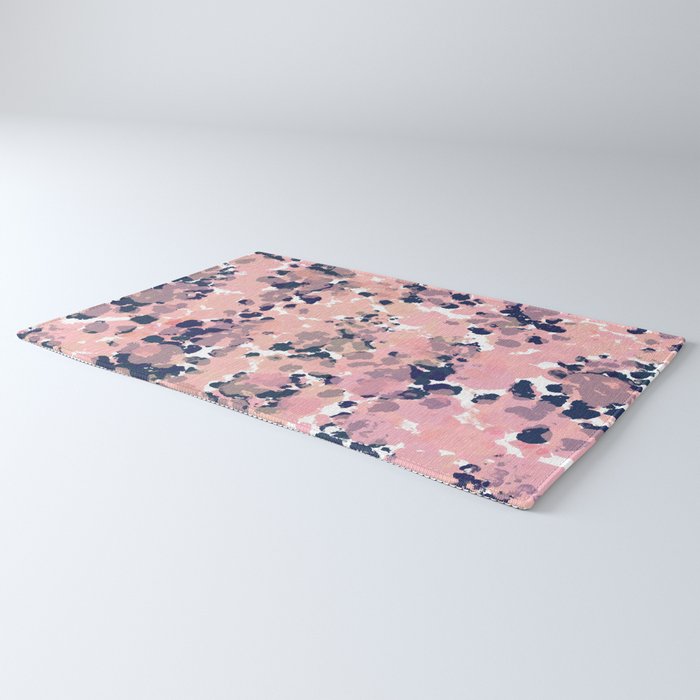 Smudgy Painted Abstract Pattern in Navy Blue, Pink, and Blush on White Rug Gallery Image 3