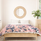 Smudgy Painted Abstract Pattern in Navy Blue, Pink, and Blush on White Duvet Cover Gallery Image 3