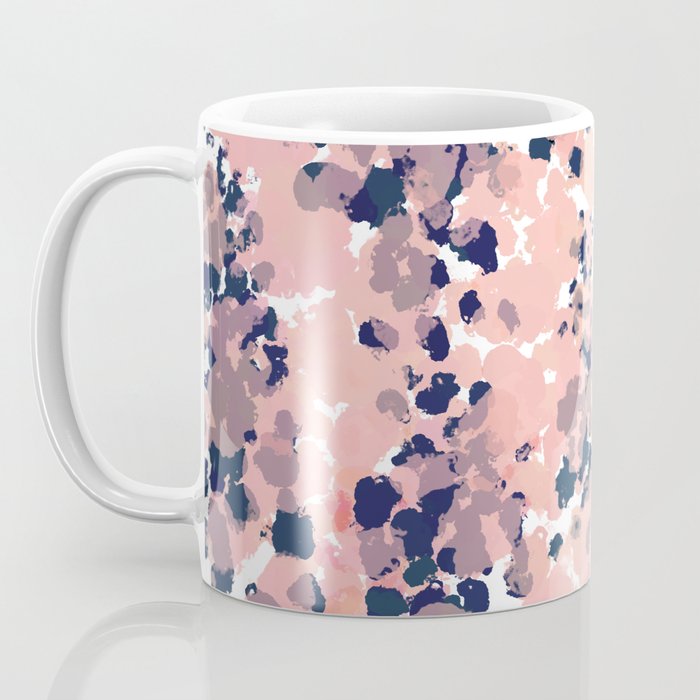 Smudgy Painted Abstract Pattern in Navy Blue, Pink, and Blush on White Coffee Mug Gallery Image 3