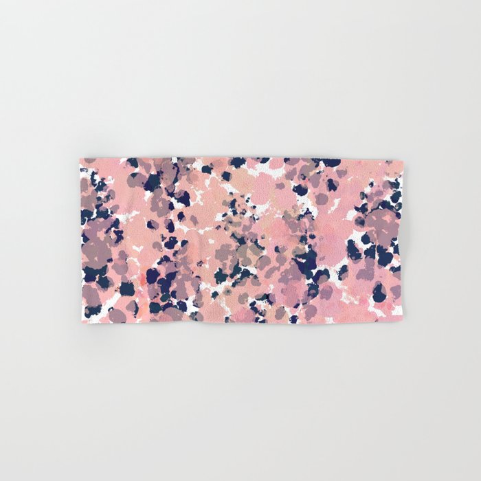 Smudgy Painted Abstract Pattern in Navy Blue, Pink, and Blush on White Bath Towel Gallery Image 1