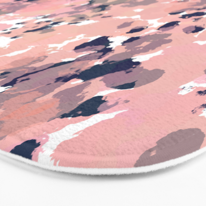 Smudgy Painted Abstract Pattern in Navy Blue, Pink, and Blush on White Bath Mat Gallery Image 3