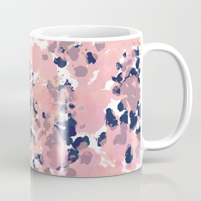 Smudgy Painted Abstract Pattern in Navy Blue, Pink, and Blush on White Coffee Mug Gallery Image 1
