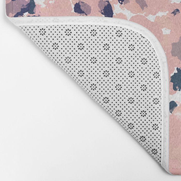 Smudgy Painted Abstract Pattern in Navy Blue, Pink, and Blush on White Bath Mat Gallery Image 2