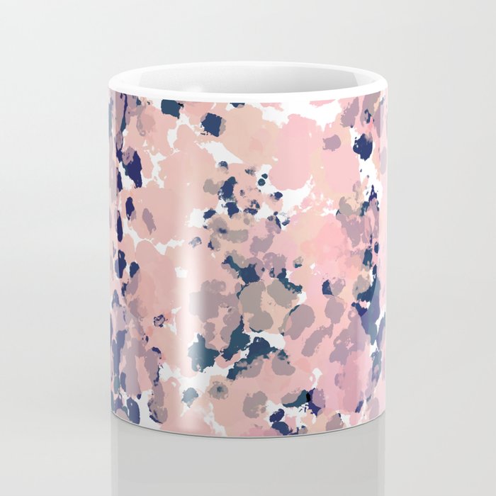 Smudgy Painted Abstract Pattern in Navy Blue, Pink, and Blush on White Coffee Mug Gallery Image 4