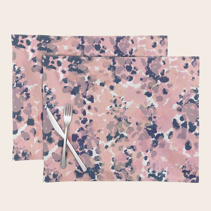 Smudgy Painted Abstract Pattern in Navy Blue, Pink, and Blush on White Placemat Gallery Image 1