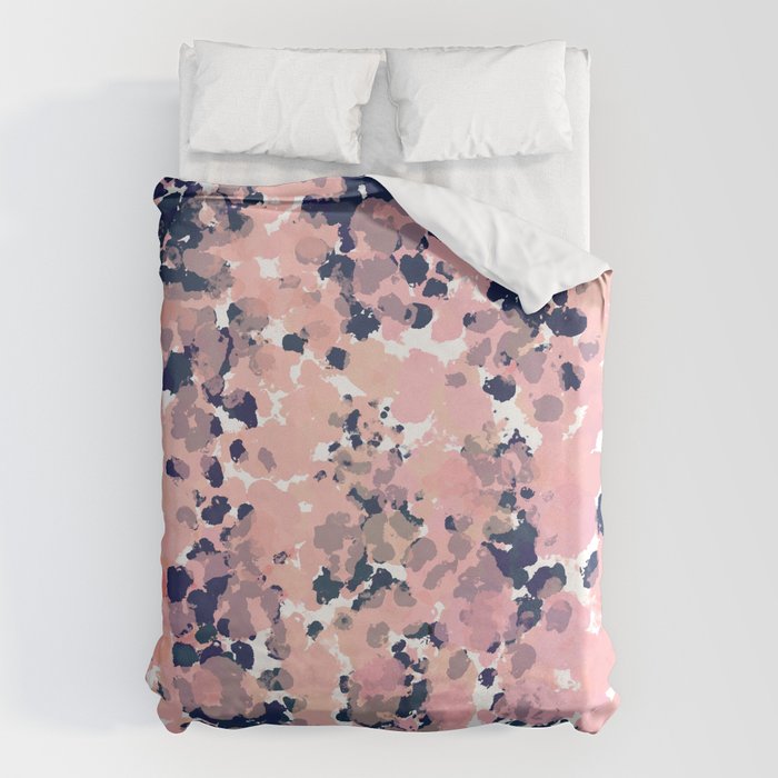 Smudgy Painted Abstract Pattern in Navy Blue, Pink, and Blush on White Duvet Cover Gallery Image 1