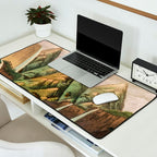 Departing in Dreams - Mountain and Waterfalls - Nature Landscape in Green, Brown, Blue Desk Mat Gallery Image 2