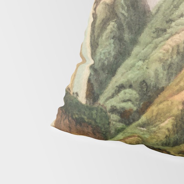 Departing in Dreams - Mountain and Waterfalls - Nature Landscape in Green, Brown, Blue Pillow Sham Gallery Image 4