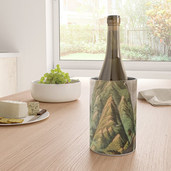 Departing in Dreams - Mountain and Waterfalls - Nature Landscape in Green, Brown, Blue Wine Chiller Gallery Image 4