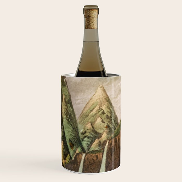 Departing in Dreams - Mountain and Waterfalls - Nature Landscape in Green, Brown, Blue Wine Chiller Gallery Image 3