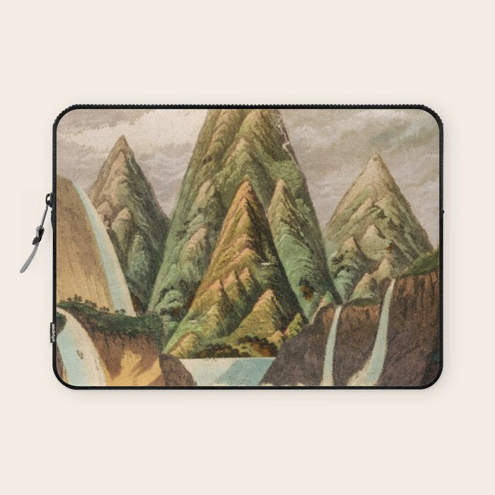 Departing in Dreams - Mountain and Waterfalls - Nature Landscape in Green, Brown, Blue Laptop Sleeve Gallery Image 1