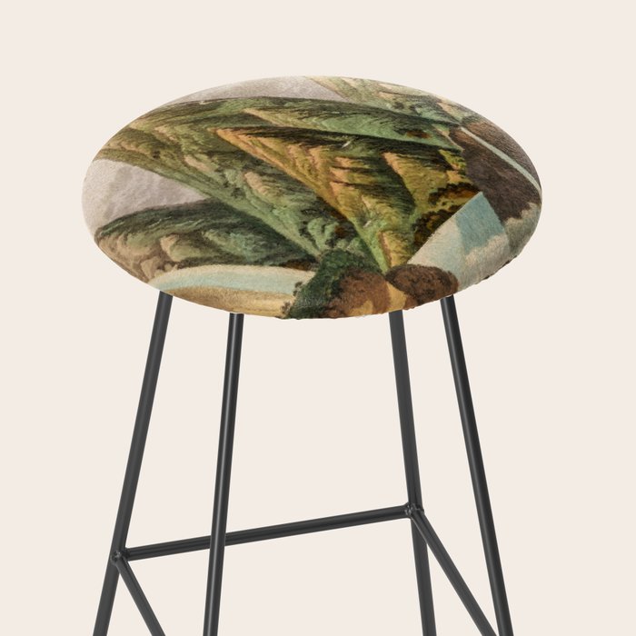 Departing in Dreams - Mountain and Waterfalls - Nature Landscape in Green, Brown, Blue Stool Gallery Image 2
