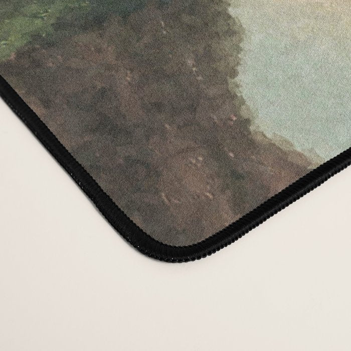 Departing in Dreams - Mountain and Waterfalls - Nature Landscape in Green, Brown, Blue Desk Mat Gallery Image 4