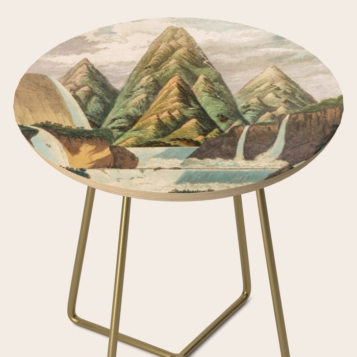 Departing in Dreams - Mountain and Waterfalls - Nature Landscape in Green, Brown, Blue Side Table Gallery Image 2