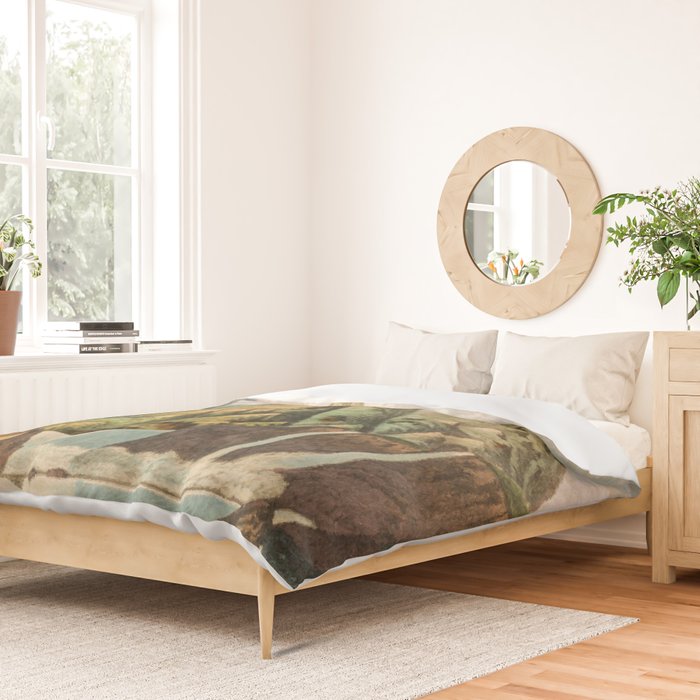 Departing in Dreams - Mountain and Waterfalls - Nature Landscape in Green, Brown, Blue Duvet Cover Gallery Image 2