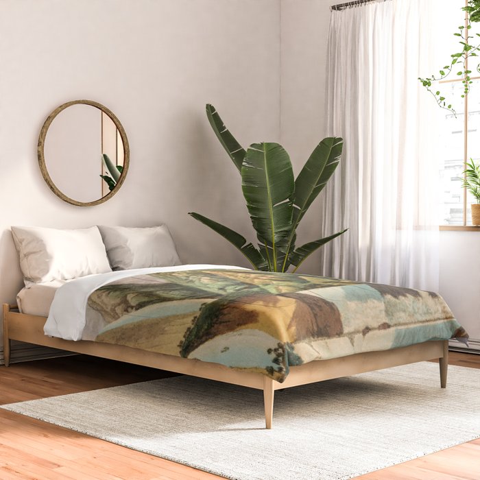 Departing in Dreams - Mountain and Waterfalls - Nature Landscape in Green, Brown, Blue Comforter Gallery Image 2